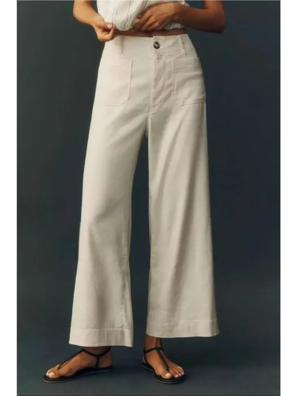 Anthropologie Maeve Colette Wide-Leg Pants Linen Viscose Blend Stretch size 33